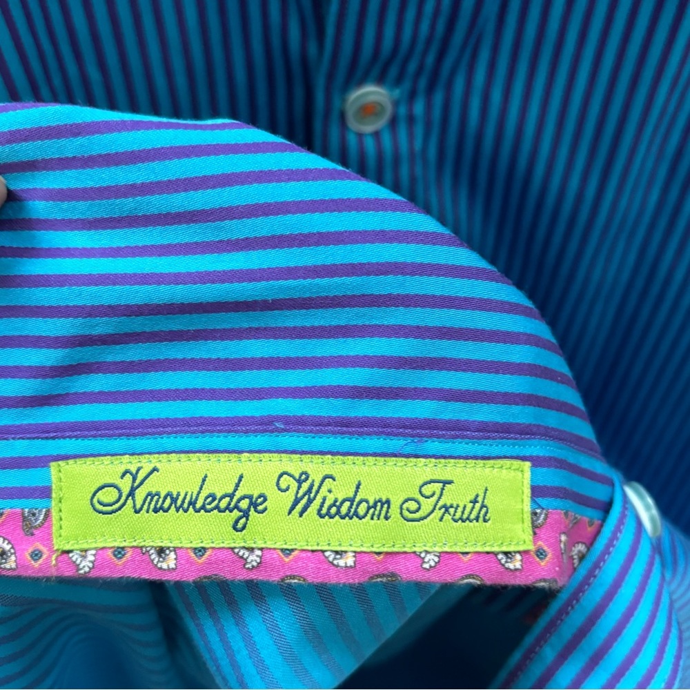 Robert Graham X Men’s Button Up Shirt Blue/Purple Stripes Size Medium - Picture 7 of 12